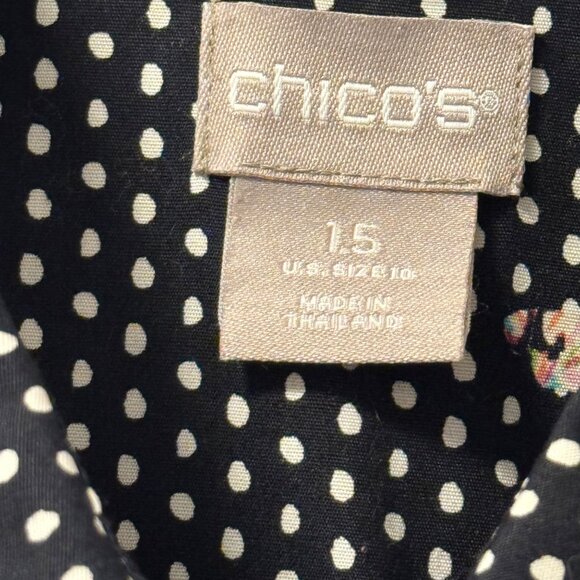 Chicos Black & White Paisley Elephant Print Button-Up Shirt Size 10 blouse - Picture 3 of 12